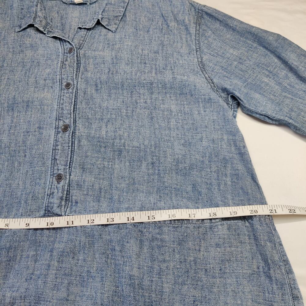 Eileen Fisher Hemp Organic Cotton Chambray Blue Tunic Dress Medium Lagenlook - Picture 7 of 11